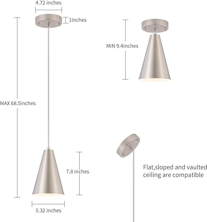 Dijiahua Brushed Nickel Battery Operated Pendant Lights Kitchen Island 3 Pack with Remote Control,Modern Wireless Rechargeable RGB Color Temperatures Hanging Lamp Fixtures with Silver Metal Shade