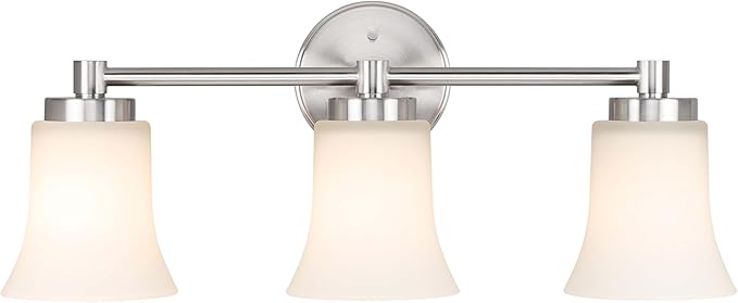 XiNBEi Lighting Vanity Light, Modern Bathroom Wall Light with Glass, Brushed Nickel 3 Light Bath Bar Light XB-W1235-3-BN
