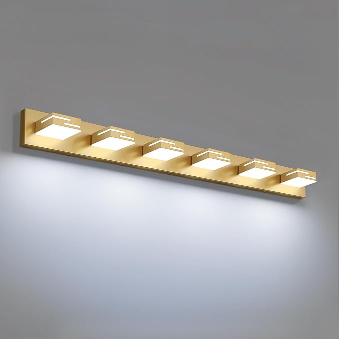LED Modern Bathroom Vanity Light Fixtures, 6-Light 40-inch Dimmable Gold Vanity Lights for Bathroom Lighting Fixtures Over Mirror, with 360° Rotatable Heads (Cool White 6000K)
