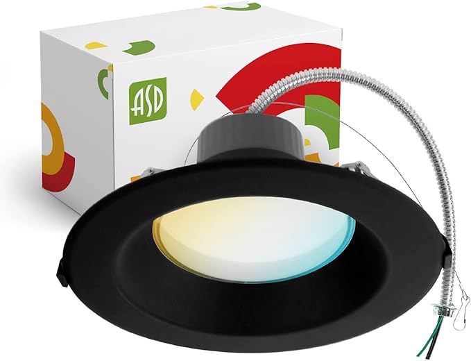 ASD 8 Inch Commercial Canless LED Downlight, Power Adjustable 12/20/30W Lighting, Round Dimmable Recessed Ceiling Light Fixture, 5 Color Temperatures 2700K-5000K, 120-277V IC Rated UL & Energy Star