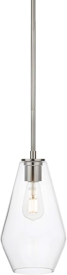 XiNBEi Lighting Pendant Lighting, Modern 1 Light Glass Pendant Light Fixture Brushed Nickel Adjustable Kitchen Pendant Ceiling Light XB-P1228-BN