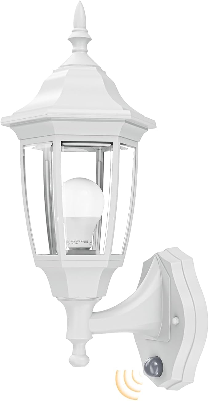 EMART Dusk to Dawn Plastic Outdoor Wall Light Fixtures with Bulbs, Waterproof and Anti-Corrosion Porch Sconces, Exterior Lanterns Wall Mount Lamp for Outside, Garage, Front Door, Patio, 1 Pack, White