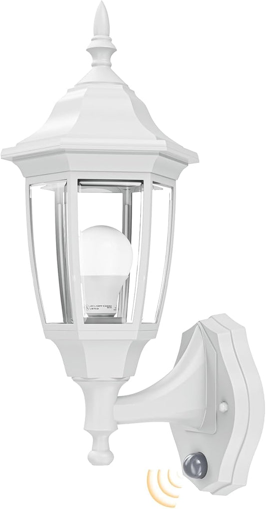 EMART Dusk to Dawn Plastic Outdoor Wall Light Fixtures with Bulbs, Waterproof and Anti-Corrosion Porch Sconces, Exterior Lanterns Wall Mount Lamp for Outside, Garage, Front Door, Patio, 1 Pack, White
