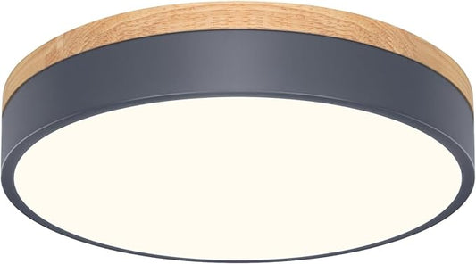 WOKNOS Dimmable Wood Oak Ceiling Light Fixture Modern Gray LED Flush Mount Ceiling Light 5CCT Minimalist Circle Close to Lighting Fixture for Bedroom Kitchen Bathroom Laundry Room 11.81 Inch