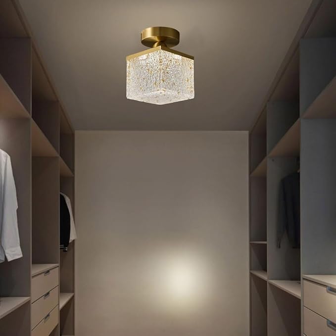 KISAD Nordic Bedroom Semi Flush Mount Ceiling Light Fixtures Modern Minimalist Hallway LED Close to Ceiling Lamp for Entryway Balcony(Gold Leaf,Square)