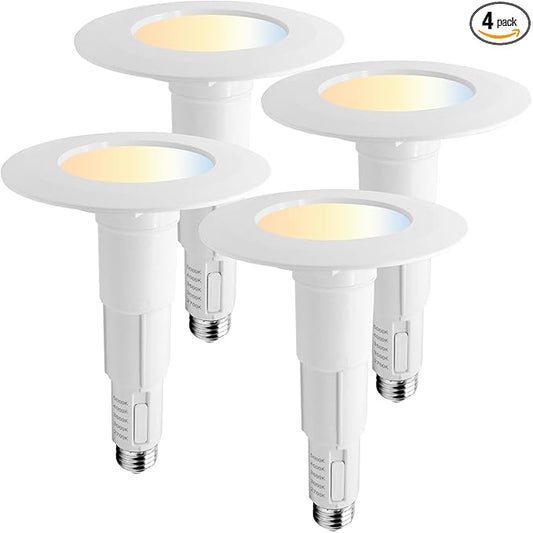Jolux 4 Inch Adjustable 5CCT LED Can Light Retrofit, 2700K-5000K CCT Selectable, 6W=40W 500LM, Dimmable E26 Base, Bevel Trim, Recessed Lighting for Home Kitchen Bedroom, 4-Pack