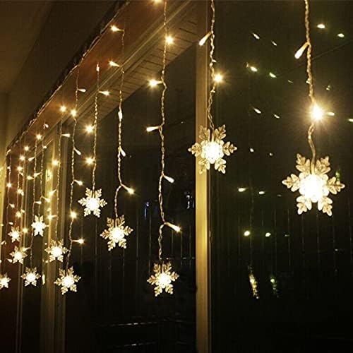 LED Curtain Lights,19ft/6M 96 LED Snowflake Curtain String Lights Plug-in Window Curtain Lights with 8 Modes Decoration for Christmas, Wedding, Party,Wall, Home Decorations (Warm White)