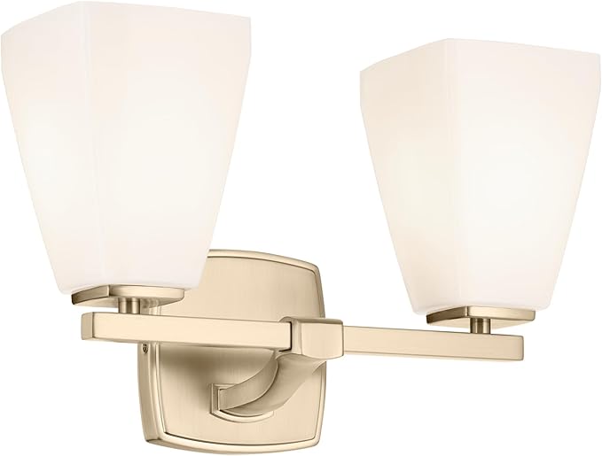 Kichler Marant 14.25" 2-Light Vanity Light Fixture with Opal Glass in Champagne Bronze for Bathroom Over Mirror, Modern Wall Mount Lighting (14.25" W x 9.5" H), 55215CPZ