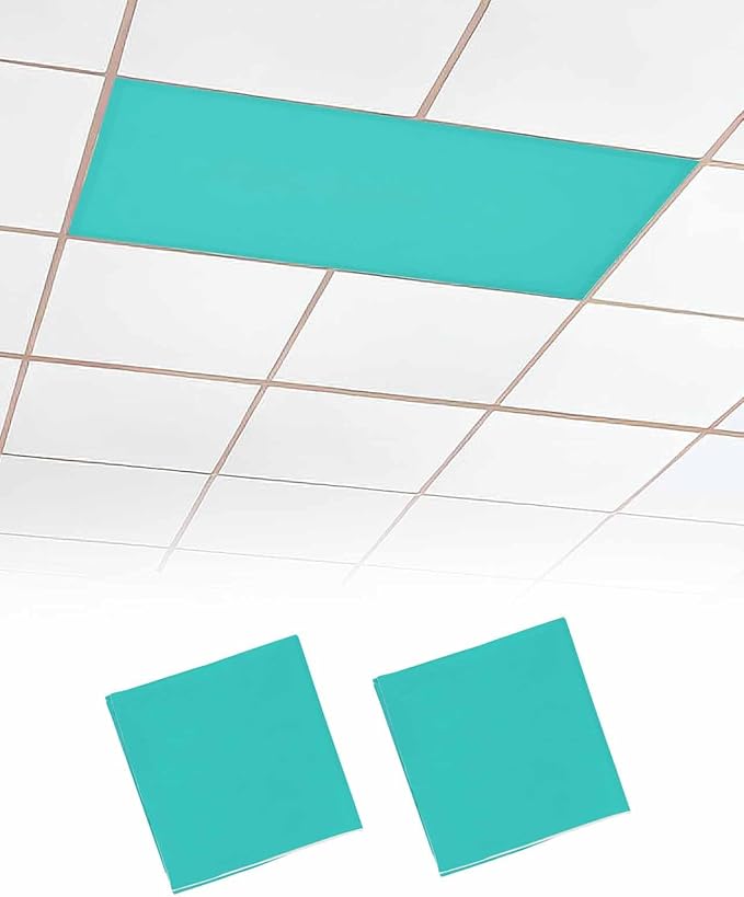 Magnetic Light Cover for Classroom Drop Ceiling,2 Pack 4x2 Ft Fluorescent Light Covers for Office Home Ceiling Light Aqua Green Solid Color Lampshade