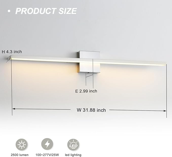Bathroom Light Fixtures Over Mirror, 32 Inch Brushed Nickel Bathroom Vanity Light, LED Modern Wall Sconce 3000K Bar Vanity Lights for Bathroo