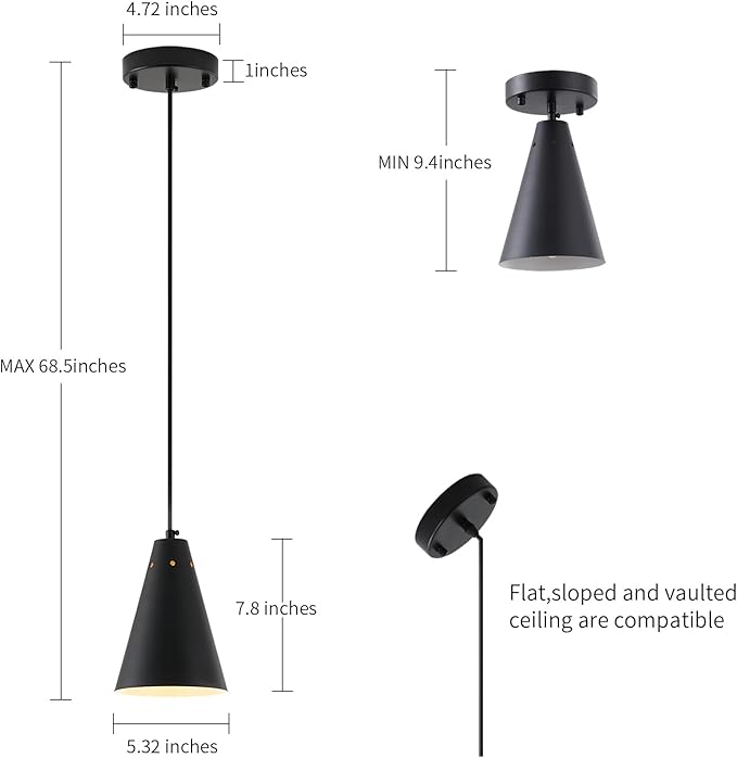 Dijiahua Black Battery Operated Pendant Light 3 Pack with Remote Control,Wireless Rechargeable Mini Chandeliers with Metal Shade, Modern Dimmable 12 GRB Color Temperatures Cord Hanging Lighting
