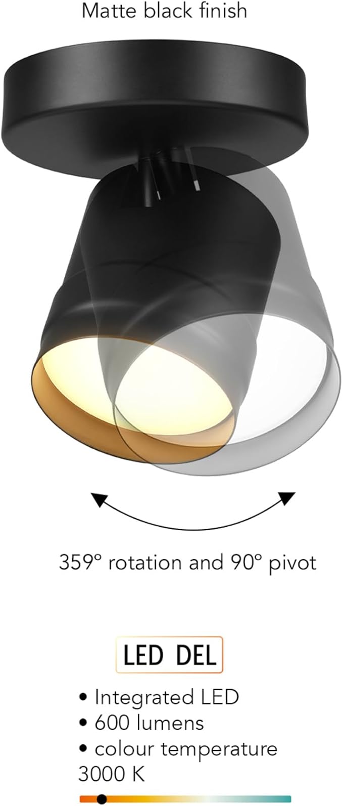 GLOBE Electric 64000170 4.5" 1-Light LED Integrated Track Lighting Spotlight, Matte Black, Pivoting Head, Ceiling Light, 14W, 600 Lumens, 3000 Kelvin, Home Improvement