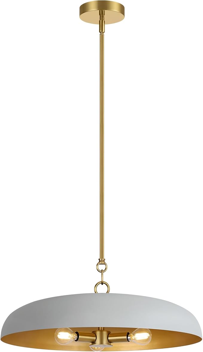 19.7 Inch Extra Large Pendant Light, 3-Light Gray and Gold All Metal Pendant Lighting Fixture, Oversized Modern Dome Chandelier Ceiling Hanging for Kitchen Island Dining Room Living Entryway