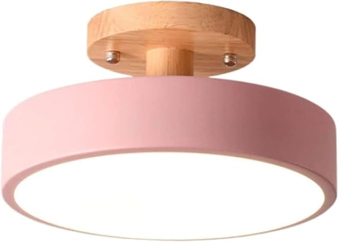 Close To Ceiling Lights Round Metal Three-Color Led Ceiling Light Minimalist Circle Wood Canopy Ceiling Lamp Semi Flush Mount Ceiling Light Fixtures for Restaurant Living Room Kitchen Entry Hallway Ba