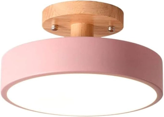 Close To Ceiling Lights Round Metal Three-Color Led Ceiling Light Minimalist Circle Wood Canopy Ceiling Lamp Semi Flush Mount Ceiling Light Fixtures for Restaurant Living Room Kitchen Entry Hallway Ba