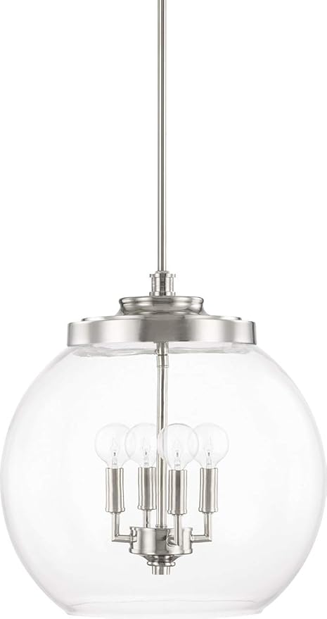 Capital Lighting 321142PN Mid-Century Retro/Vintage Globe Clear Glass Pendant, 4-Light 240 Total Watts, 16" H x 16" W, Polished Nickel