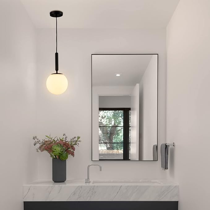 DIRYZON Modern Globe Pendant Lighting for Kitchen Island Black Hanging Ceiling Light Dining Pendant Chandelier Fixture with 7.9 Inches Milky White Frosted Lampshade