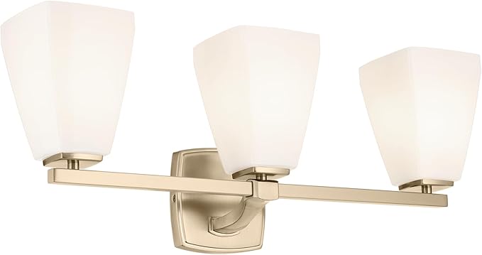 Kichler Marant 21.25" 3-Light Bathroom Vanity Light Fixture with Opal Glass in Champagne Bronze for Over Mirror, Modern Wall Mount (21.25" W x 9.5" H), 55216CPZ