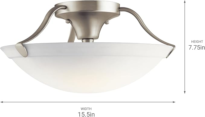 Kichler 3 Light Semi-Flush Mount Light in Brushed Nickel, 15.5" Ceiling Light with White Etched glass, (15.5" W x 7.75" H"), 3627NI