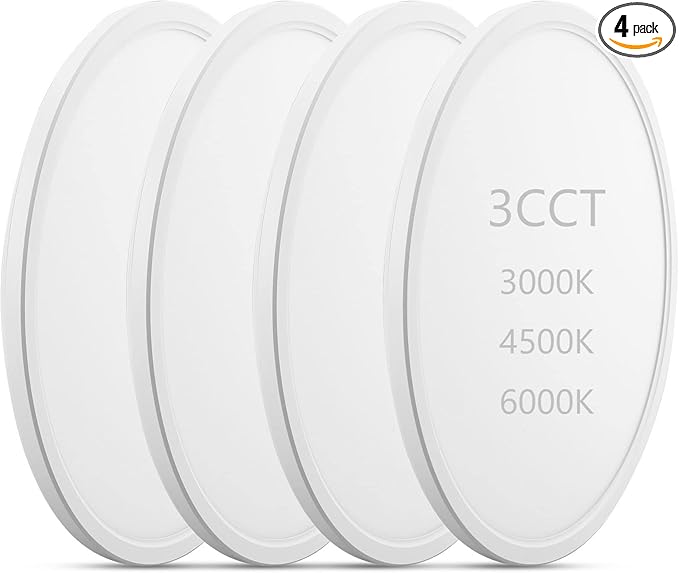 LED Flush Mount Ceiling Lights Dimmable 12Inch 3200LM 24Watt, 3000K 4500K 6000K, Low Profile Surface Mount Super Slim Light Fixtures, Thin Flat LED Panel Lights for Bedroom Bathroom Hallway, 4 Packs