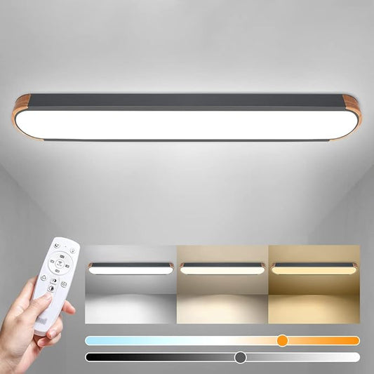 EDISLIVE Dimmable LED Ceiling Light with Remote Control 37.4 in 3000K-6000K Minimalist Modern Wood Flush Mount Ceiling Light Low Profile Light Fixture Grey