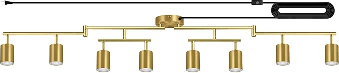 Plug in Track Lighting LED, Track Lighting Fixtures Ceiling, Gold 8-Light Kitchen Light Kit, Plug in Wall Light with 14.8ft Power Cord, Rotatable Ceiling Spotlight for Bedroom(GU10 Socket, NO Bulb)