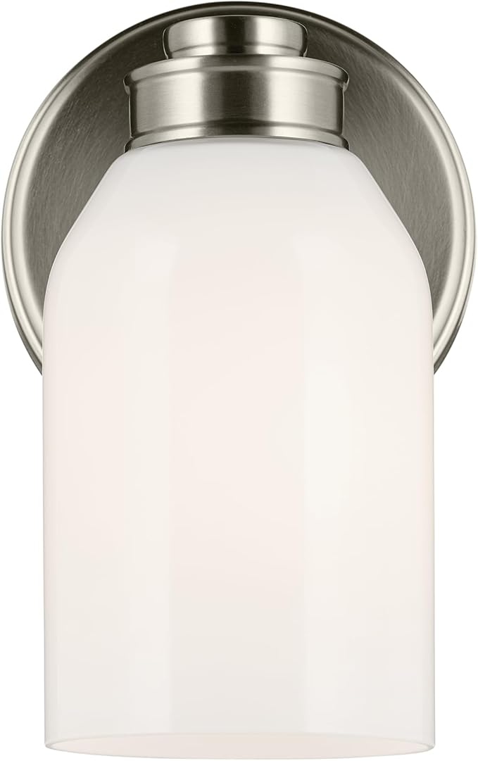 Kichler Shae 1-Light Wall Sconce with White Opal Glass in Brushed Nickel, Modern Vanity Light Fixture for Bathroom Mirror, Hallway, or Fireplace (8.25" H x 5" W), 55200NI