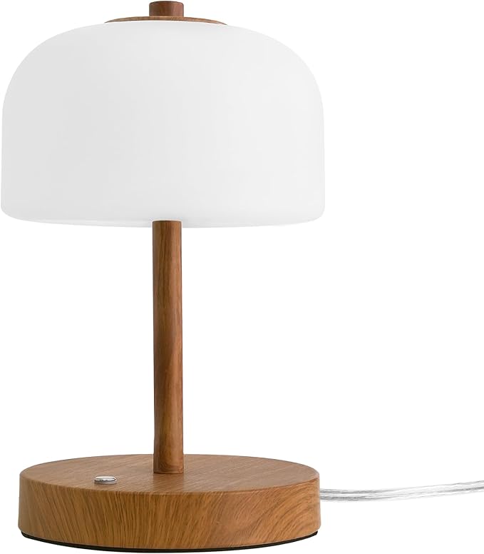 Oneach 9.5" Touch Control Table Lamp with USB A+C Charging Ports, Corded Wood Grain Dimmable LED Bedside Lamp with 3 Color Temperatures, Small Modern Table Lamps for Bedroom Nightstand Living Room