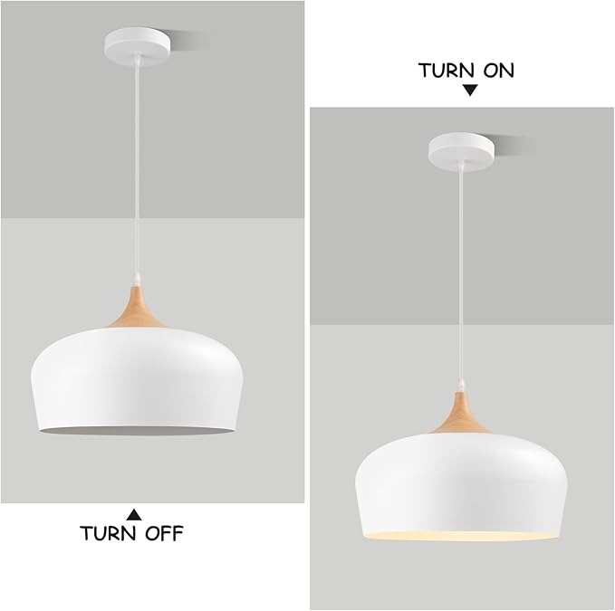 Large 13.8 in Modern Wood Pendant Light Fixtures,Adjustable White Pendant Lighting Fixture,Dome Ceiling Hanging Lights for Kitchen Island, Dining Room