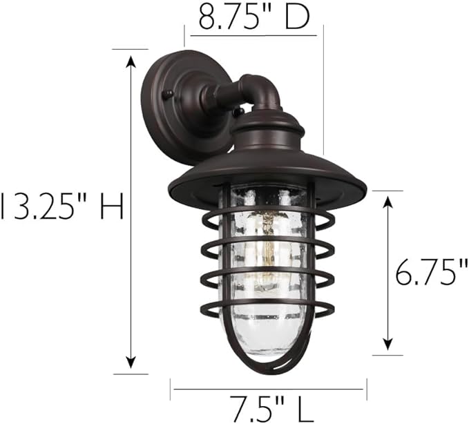 Design House 588970-BRZ Stevenson Rustic Industrial 1-Light Indoor Outdoor Dimmable Wall Light with Clear Seedy Glass and Metal Wire Shade for Kitchen Hallway Bedroom Bathroom Patio, Bronze