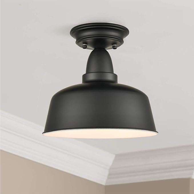 Farmhouse Matte Black Ceiling Light Fixture Rustic Barn Intusrial Semi Flush Mount Ceiling Lights for Kitchen Dining Room Hallway Porch Foyer Entryway Laundry Corridor…