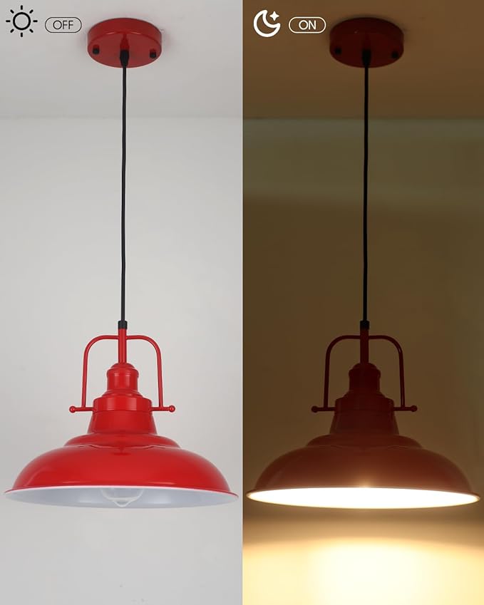 Farmhouse Pendant Lighting for Kitchen Island,Red Pendant Light with Handle, Adjustable Height Industrial Ceiling Light Fixture for Hallway Dining Room Bar,2 Pack