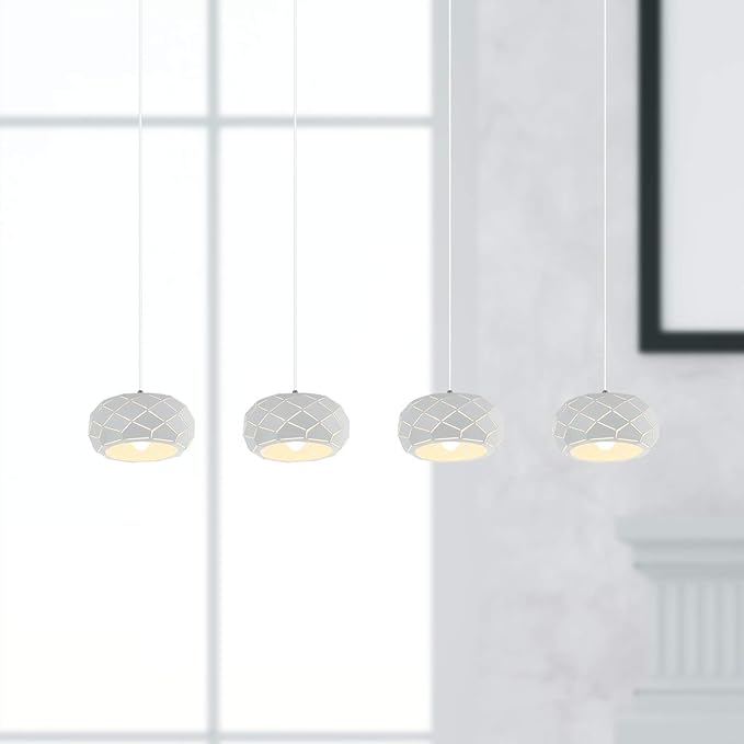 Crust 4 Mini Pendant Lighting White - LED Hanging Light Fixture for Kitchen Island, Bar, Foyer - Cluster Pendants - Dimmable, Adjustable Wire, Lamp Bulb Included