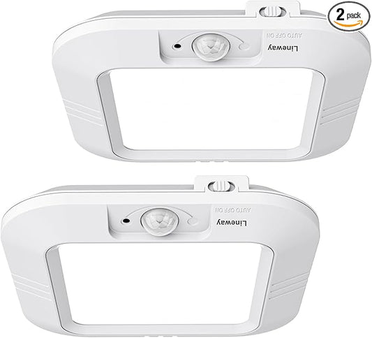 2 Pack Battery Operated Ceiling Light Motion Sensor Shower Light, Wireless Closet Lights 6000K LED Bathroom Shower Lamp, Motion Activated Ceiling Lamp for Bathroom Closet Cabinet(Battery Not Included)