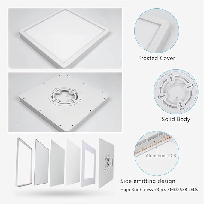 LightingWill 9Inch 18W Square LED Ceiling Light Fixtures, Flush Mount, Modern, White, 6000K Cold White, 1800LM, Kitchen, Bathroom, Bedroom