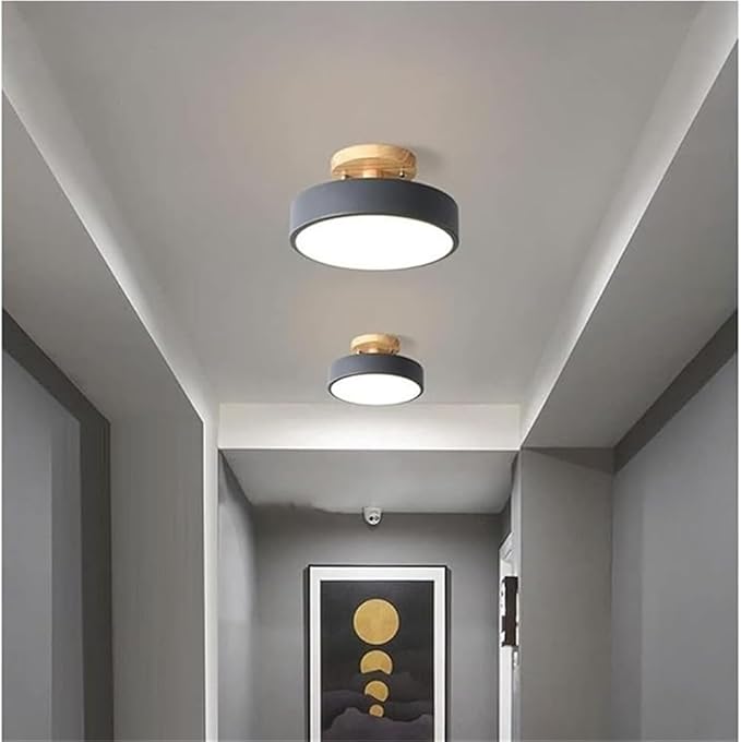 KISAD Nordic Modern and Minimalism Round Ceiling Lights Acrylic Shade Semi Flush Mount Ceiling Lamp Iron Frame Three-Color Mode Ceiling Light Fixture for Bedroom Living Room Entryway(Gray)