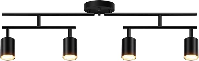 Track Lighting Kit, LED Track Lighting Fixtures Ceiling, 30" Black Ceiling Spotlights, 4 Light Kitchen Light Fixtures, Spot Light with Rotatable Heads, Track Lights for Bedroom(GU10 Socket, NO Bulb)