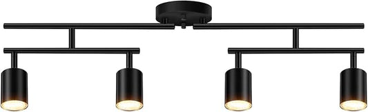Track Lighting Kit, LED Track Lighting Fixtures Ceiling, 30" Black Ceiling Spotlights, 4 Light Kitchen Light Fixtures, Spot Light with Rotatable Heads, Track Lights for Bedroom(GU10 Socket, NO Bulb)