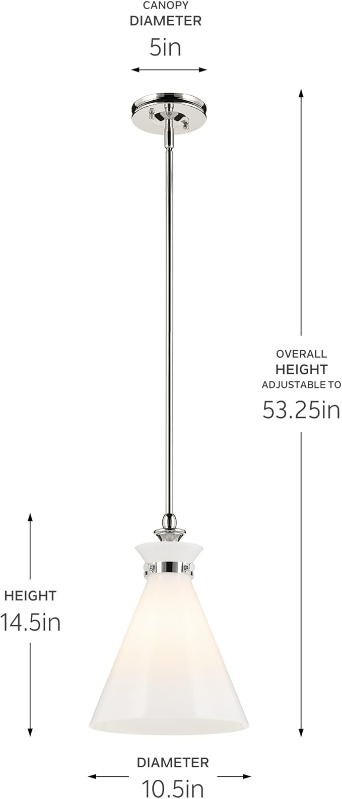 Kichler Laria 1-Light Pendant, Updated Traditional Light, Sloped Ceiling Compatible, for Kitchen with Opal Glass in Polished Nickel (14.5" x 10.5"), 52774PM