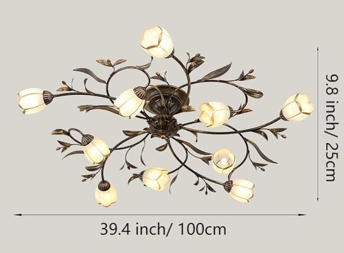 39.5 Inch 10-Lights Branch Shaped Creative Retro Style Flower Vine Ceiling Light Fixtures for Living Room, Bedroom, Kitchen, Study Room