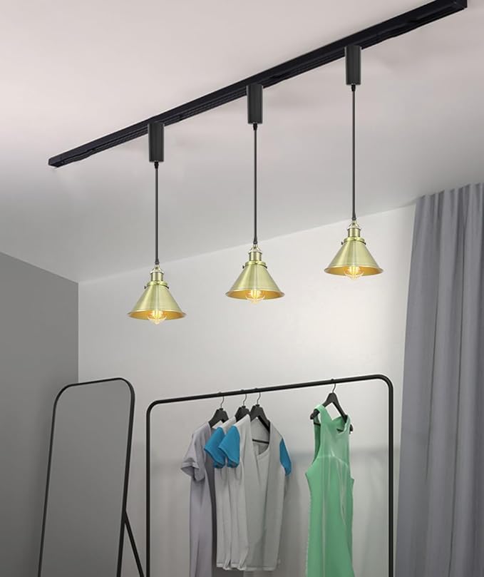 3-Pack Adjusted Wire Length H-Type Track Hanging Light 3.9 Ft Black Cord E26 Base Green Bronze Metal Pendant Light Fixture,Industrial Style Lamp for Loft Aisle Bedroom(No Bulb,No Track)