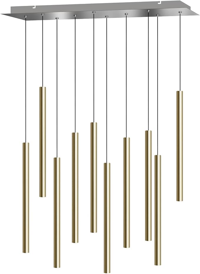CANALIS 10 Mini Pendant Lighting Brass - LED Hanging Light Fixture for Kitchen Island, Bar, Foyer - Cluster Pendants - Dimmable, Adjustable Wire, Lamp Bulb Included