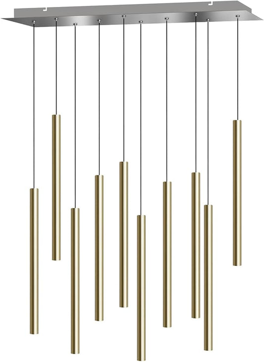 CANALIS 10 Mini Pendant Lighting Brass - LED Hanging Light Fixture for Kitchen Island, Bar, Foyer - Cluster Pendants - Dimmable, Adjustable Wire, Lamp Bulb Included
