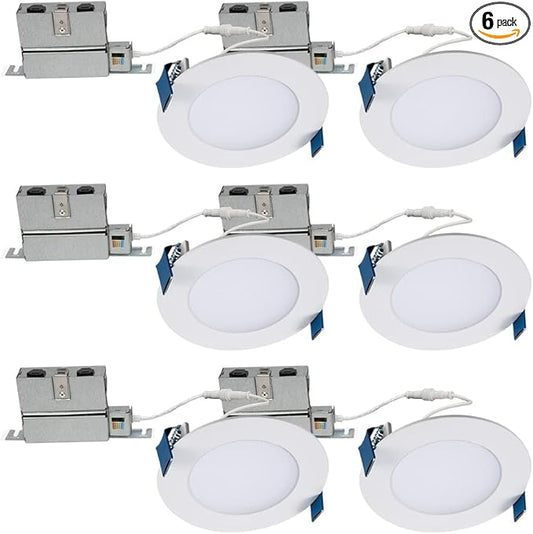 HALO HLB 4 inch LED Recessed Light, Thin Canless, Dimmable w/Selectable Color Temperatures, 6-Pack - HLB40699FS1EMWR-6PK
