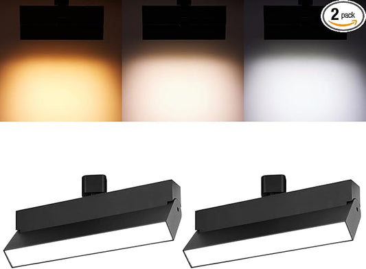 VANoopee 3-Color Dimmable LED Track Lighting Heads H Type Bright Track Light Heads Ceiling Spotlight Fixtures for Kitchen, 3000K 4000K 5000K, Flood Wide Beam 100°, Flicker Free CRI90+ Black 24W 2 Pack