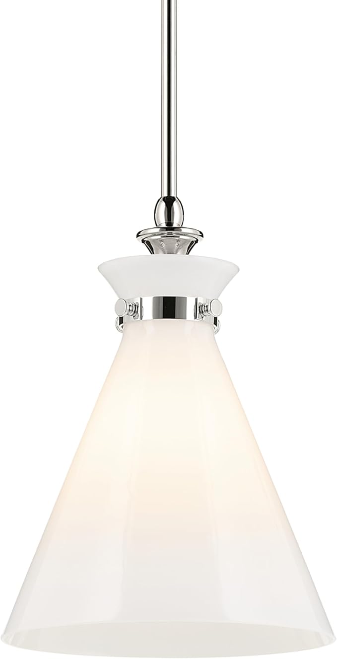 Kichler Laria 1-Light Pendant, Updated Traditional Light, Sloped Ceiling Compatible, for Kitchen with Opal Glass in Polished Nickel (14.5" x 10.5"), 52774PM