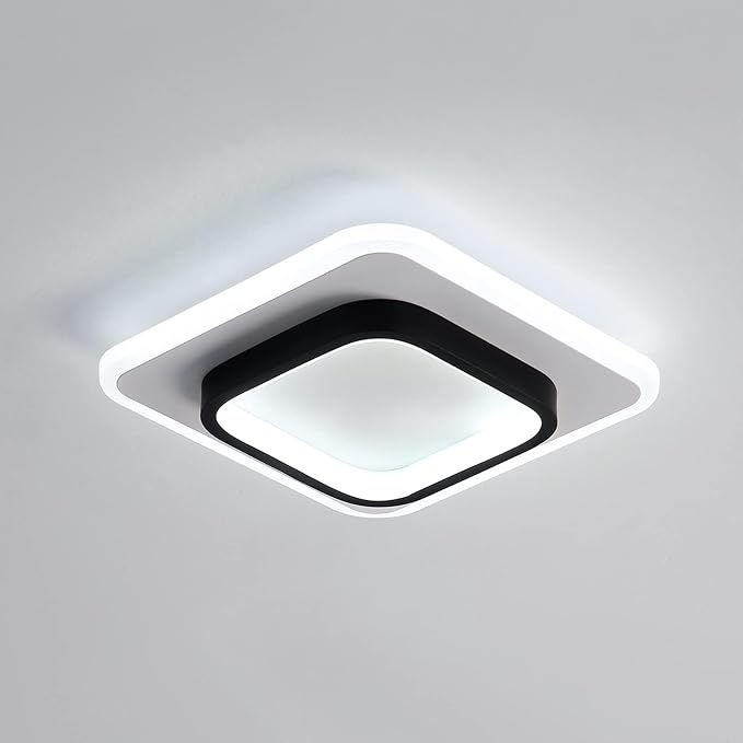 2 Pack LED Ceiling Light 22W Modern Ceiling Lamp, Cool White 6500K 9.5 Inch Square Close to Ceiling Lights for Hallway Bedroom Office Kitchen Dining Room Entrance(Black & White)