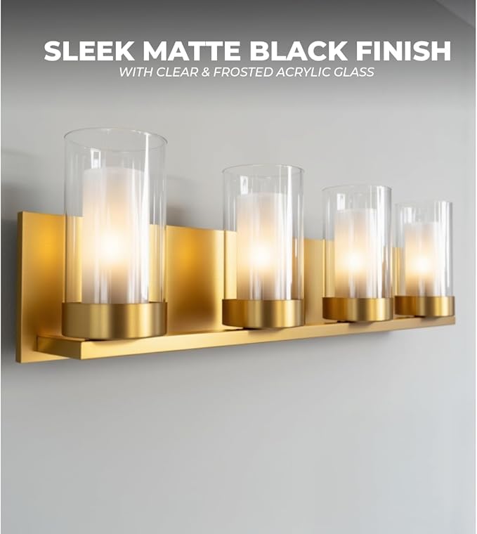 LYTIO 4-Light LED Vanity Bar Light – Modern Bathroom Wall Lamp to Install Over The Sink or Mirror - Includes LED Bulbs (Brass)