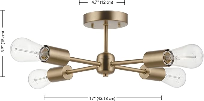 GLOBE Electric 61122 Vane 4-Light Flush Mount Ceiling Light, Matte Brass