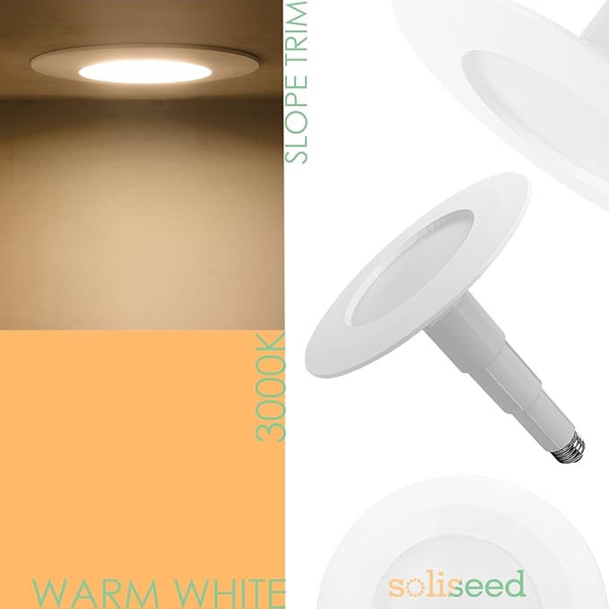 Soliseed 12 Pack 5/6 Inch LED Recessed Retrofit Downlight with Telescoping Rod - Adjustable Can Lights, 12W=60W, 3000K Warm White, 800LM Dimmable, ETL Damp Rated, Bevel Trim E26 Easy Screw-in Install